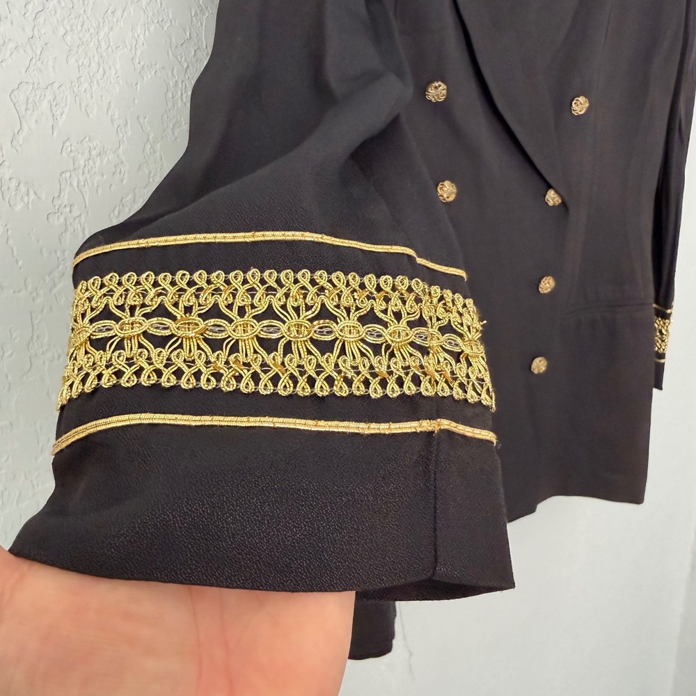 Vintage 90s Black Military Blazer Gold Buttons Nautical Officer Jacket Size 18